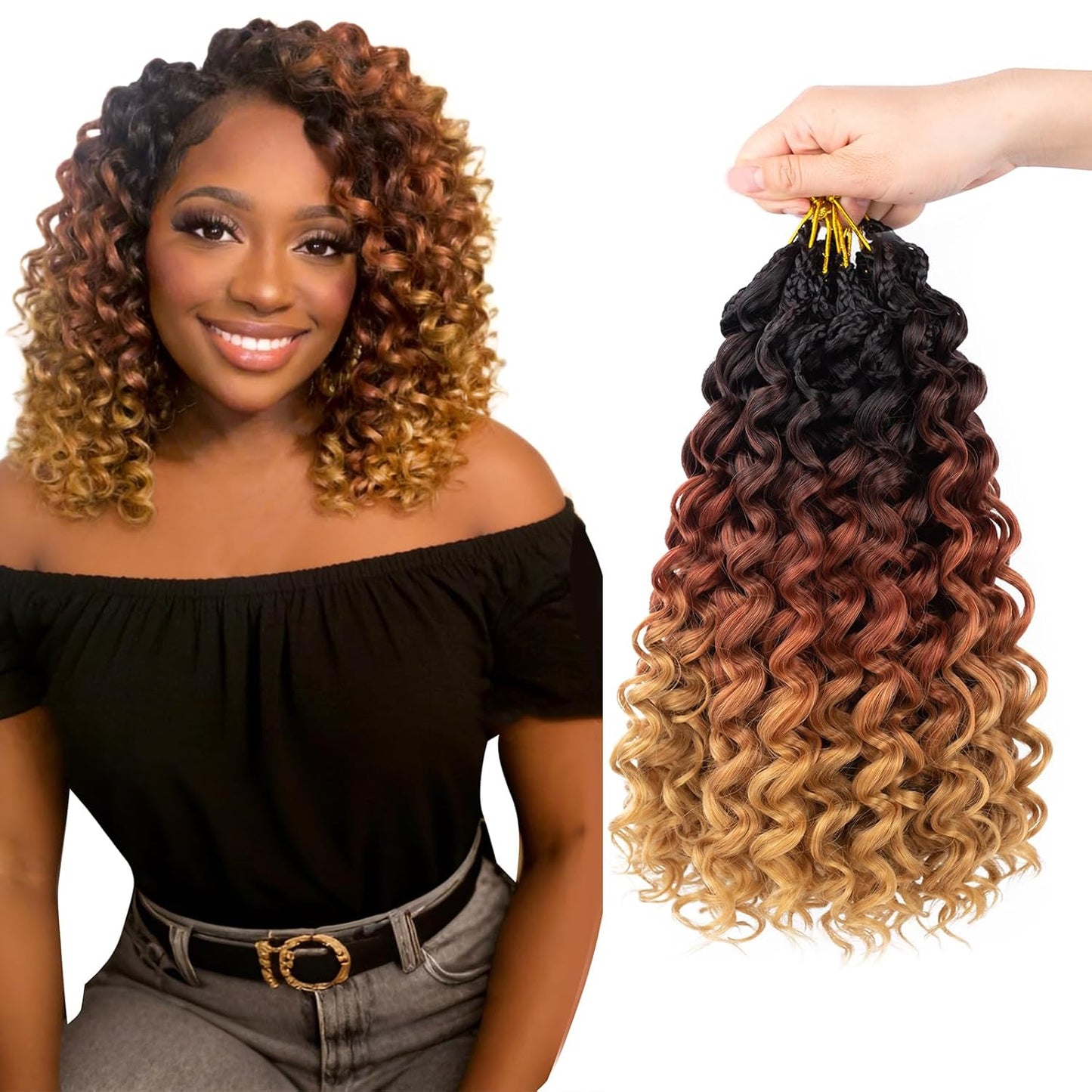 GoGo Curl Crochet Hair - 14 Inch Pre Looped Braids for Black Women | Soft Synthetic Deep Water Wave Extensions