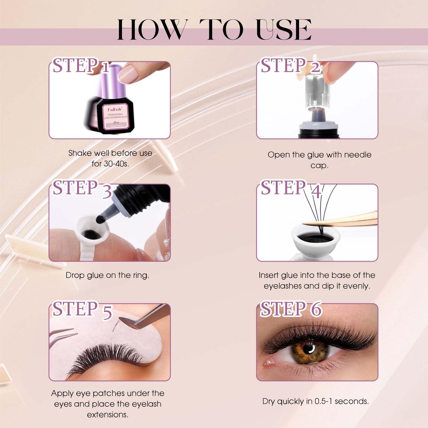 FADLASH Eyelash Extension Glue 0.5-1 Sec Dry/6-8 Weeks Retention Extra Strong Hold Lash Glue Waterproof Black Adhesive for Professional Use Only (5ml)