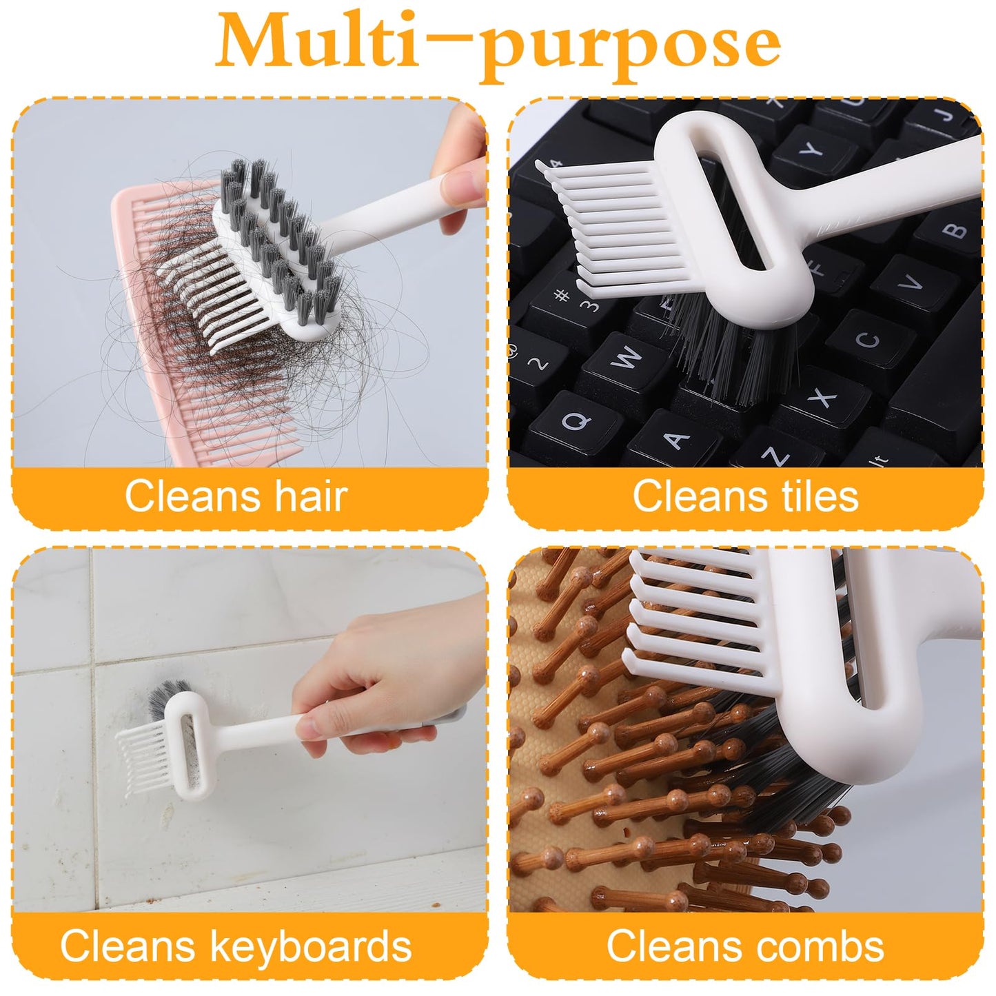 Hair Brush Cleaner, 2-in-1 Portable Hairbrush Cleaning Tool White Comb Cleaner for Home Salon Travel, Removes Hair & Dust from Combs