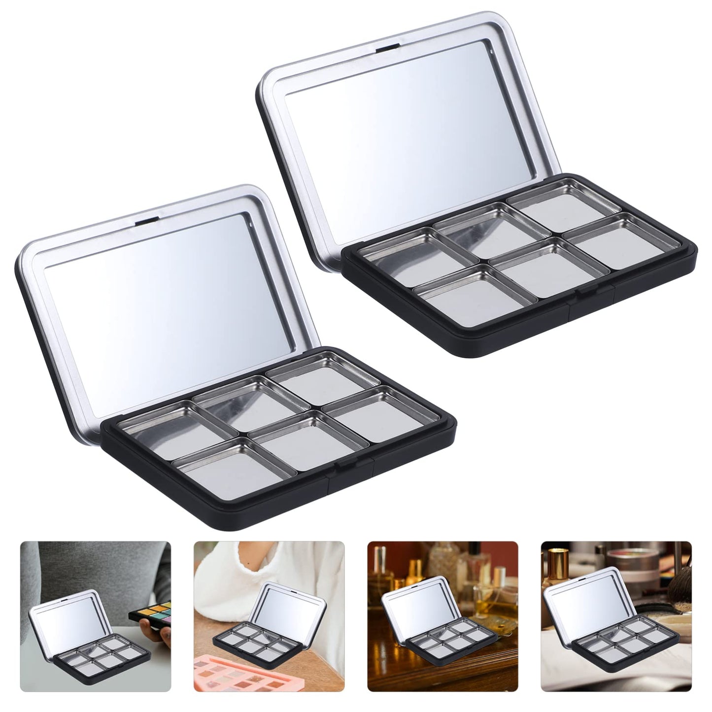 Minkissy Empty Eyeshadow Palette Magnetic Makeup Palette with Mirror Refillable Eyeshadow Palette Empty Lipstick Pallet Empty Eyeshadow Pans for Eyeshadow Lipstick Blush Powder, 2PCS