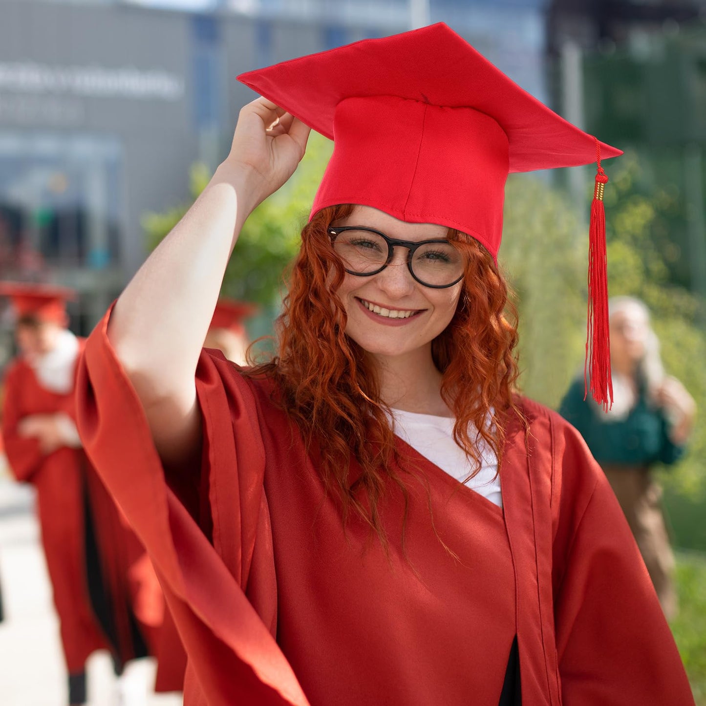 Geyoga 8 Pcs Graduation Cap Bulk Adjustable Adult Graduation Hat with Tassel for Graduate Fancy Dress Accessory Photo Props(Red)