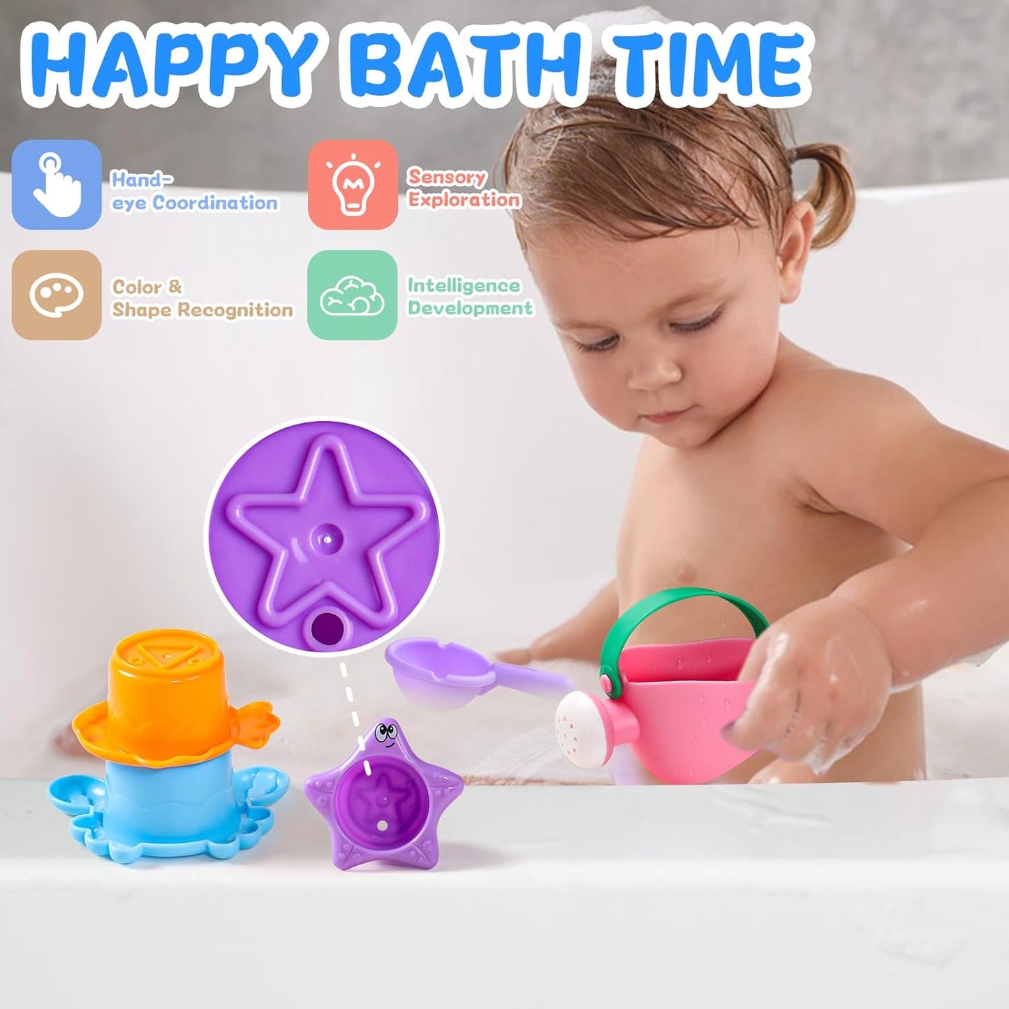 Baby Bath Toys for Toddlers Ages 1-3 | Mold-Free Fun for Bathtubs, Pools & Beaches - 5 PCS (Random Colors)