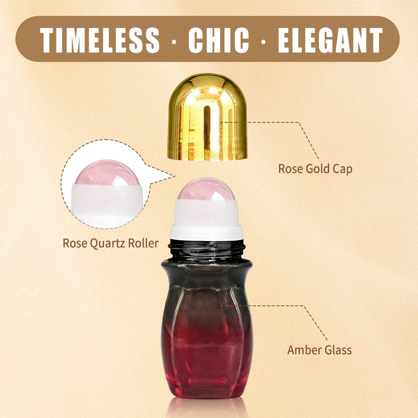 Warmify 50ml Rose Quartz Roller Amber Waisted Glass Bottles for Castor Oil