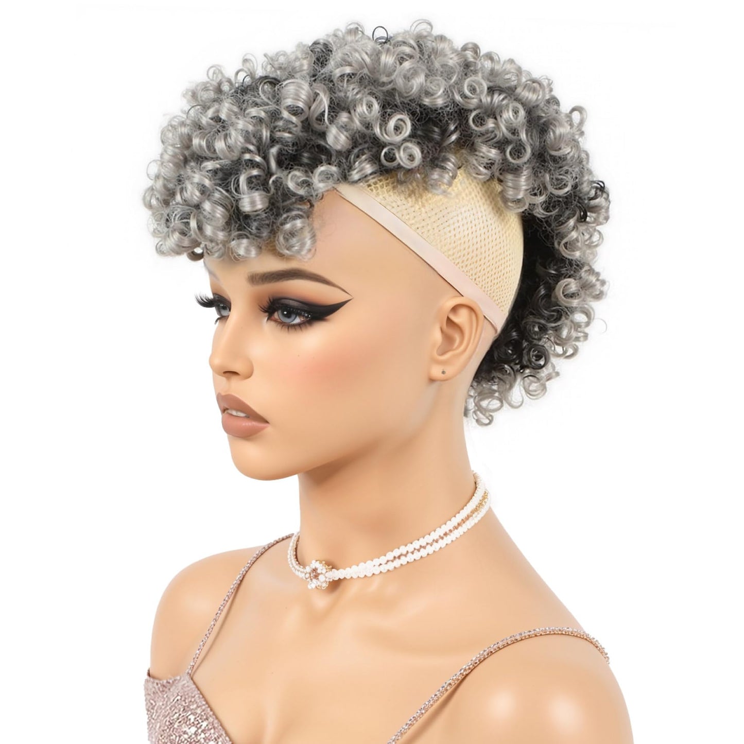 Rafabcici Gray Mohawk Wig for Black Women – Short Kinky Curly Afro Puff Wig, Synthetic Fluffy Ponytail Hairpiece with Adjustable Straps for Daily Wear, Party, Cosplay(T1B/Gray,Salt and Pepper)