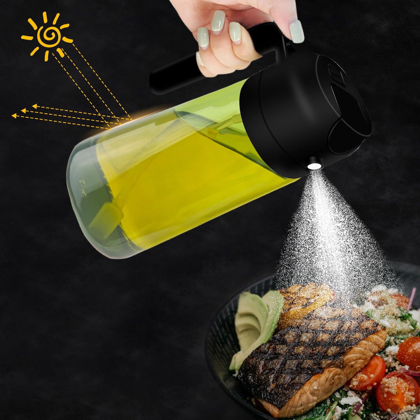 2 in 1 Light-Blocking Dark Oil Sprayer Dispenser, 470ml 2025 New Oil Sprayer for Kitchen Cooking