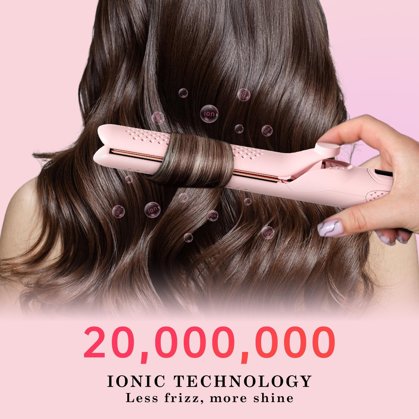 Hahahope Airflow 2 in 1 Straightener and Curler- 360° Airflow Styler Curling Iron, 1.25" Flat Iron Hair Straightener and Curler 2 in 1 for Short Long Hair, 5 Temps,Dual Voltage,Light Pink