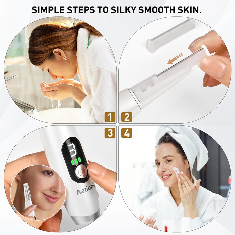 Aatiopir Sonic Dermaplaning Tool for Women 3 Speeds LED Electric Dermaplane Razor Sensitive Skin Facial Peach Fuzz Remover Exfoliator, 12 Replaceable Blades 6 Fine 6 Coarse, 2-Year Warranty