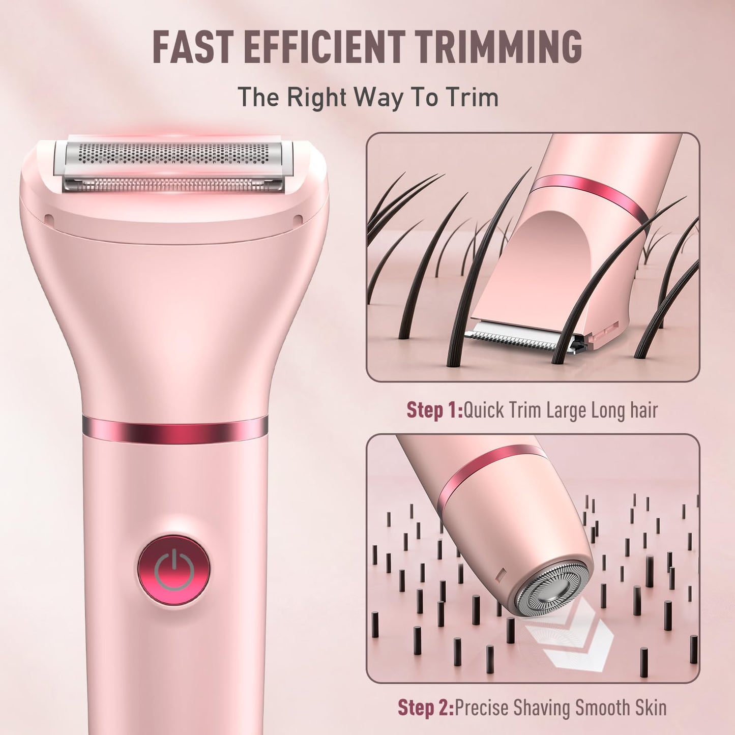 Crolanli Bikini Trimmer for Women, 3-in-1 Electric Razors for Women, IPX7 Waterproof Rechargeable Cordless Pubic Hair Shaver, with LED Display, for Ladies Bikini Pubic, Face, Underarms, Legs(Pink)