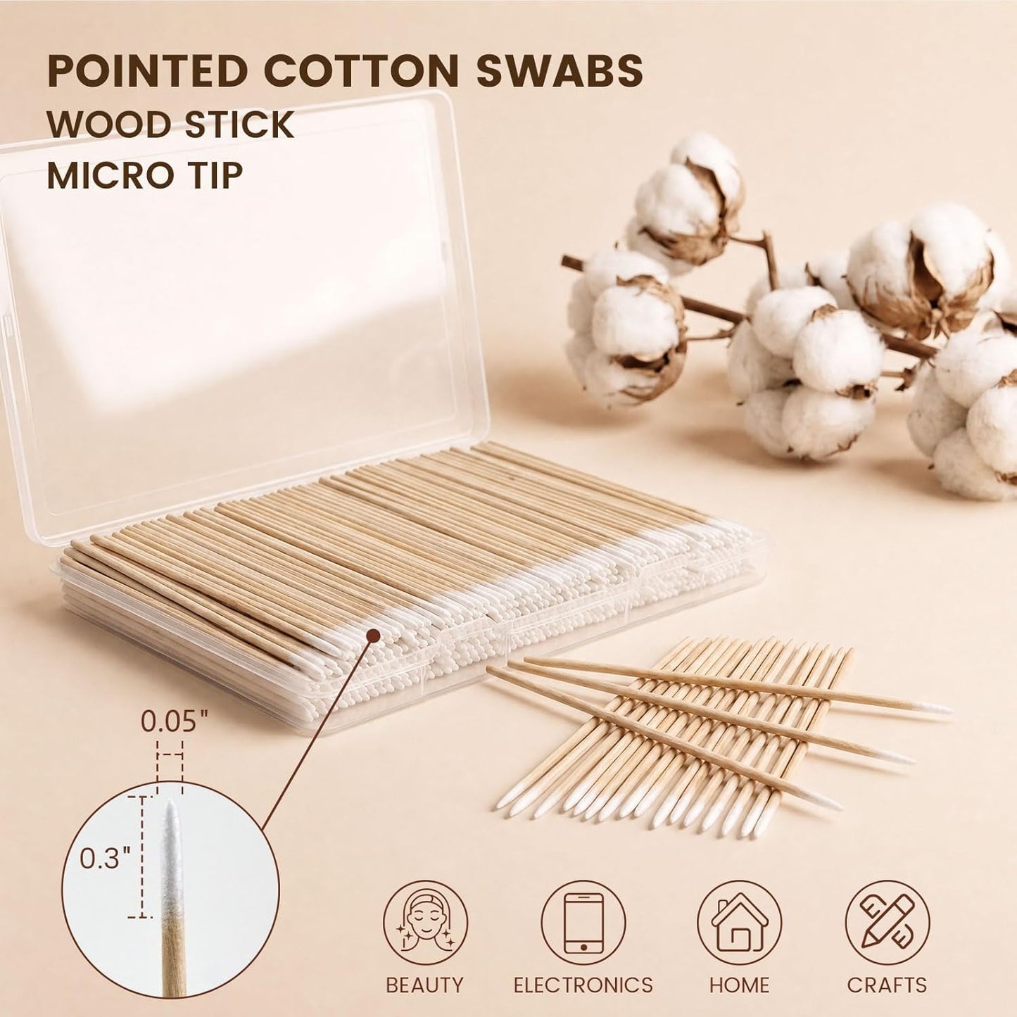 Micro Pointed Cotton Swabs - Mini Precision Tip for Makeup & Nails | 400PCS (4 Pack of 100)