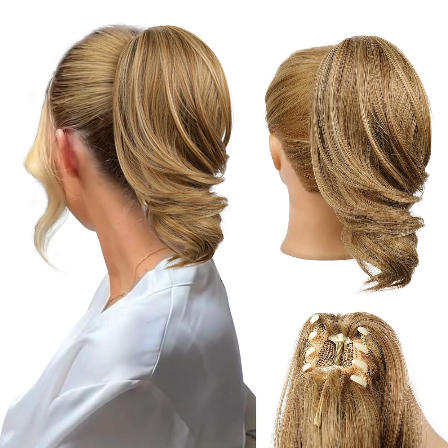 Ponytail Extension - 12" Claw Clip In Natural Wave Hair Piece for Women | Light Blonde