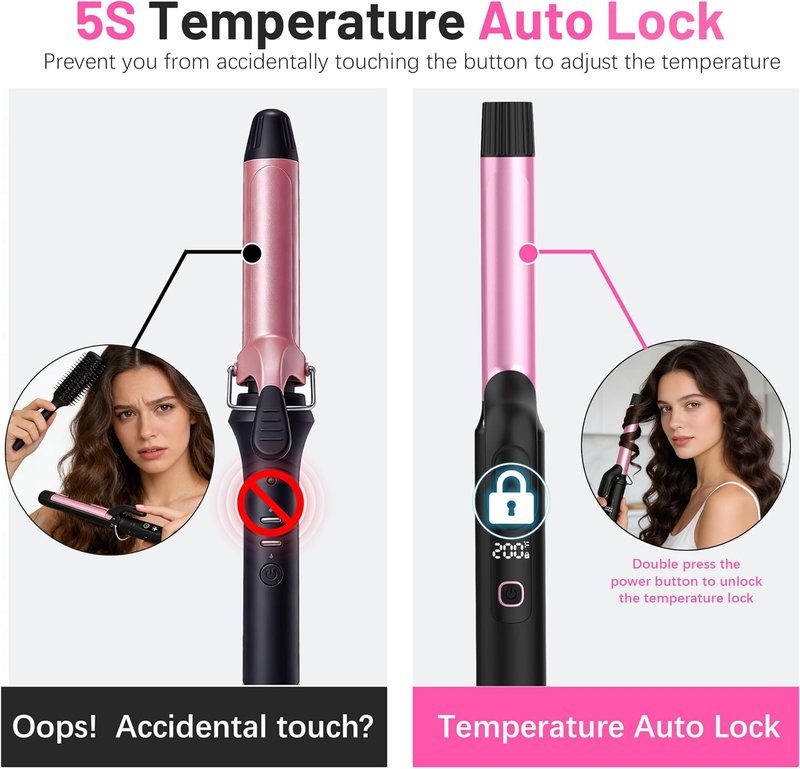 Travel Curling Iron - 1 Inch Dual Voltage Ceramic Barrel | Compact Design for Short Hair, 5 Temp Settings