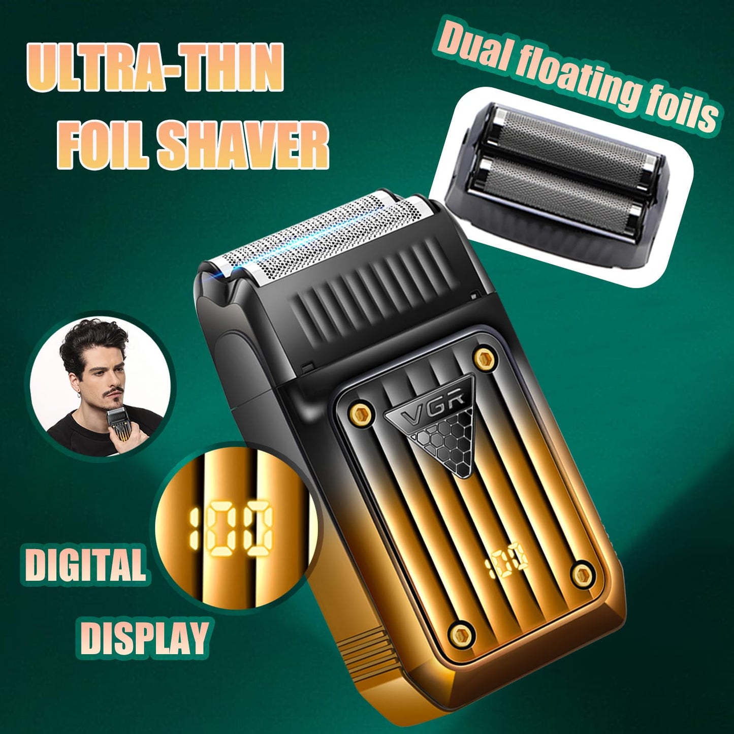 VGR 644 Hair Clippers for Men Professional, Cordless Beard Trimmer & Electric Razor Shavers for Men, Rechargeable 3 Piece Barber Hair Cutting Kit LED Display Men's Grooming Kit