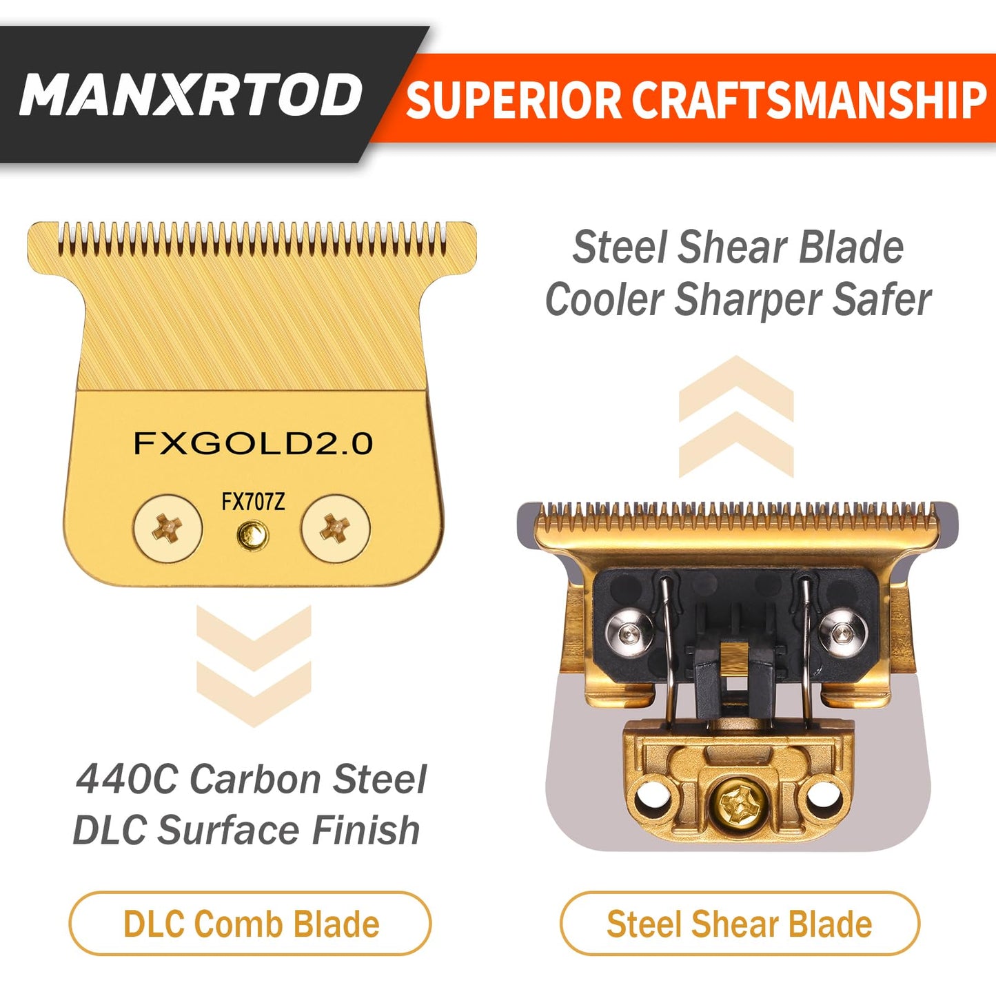 FXGOLD 2.0 Replacement Blade for All BaBylissPRO FX787 & FX726 Trimmers, Ultra Precise DLC Replacement Blades Compatible with BaByliss Trimmer Blades, FX707Z Gold