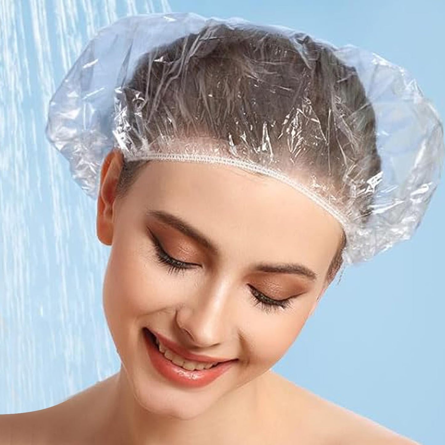 Disposable Shower Caps for Long Thick Hair - EX-Large Waterproof Plastic Hair Caps | 30pcs Unisex Deep Conditioning