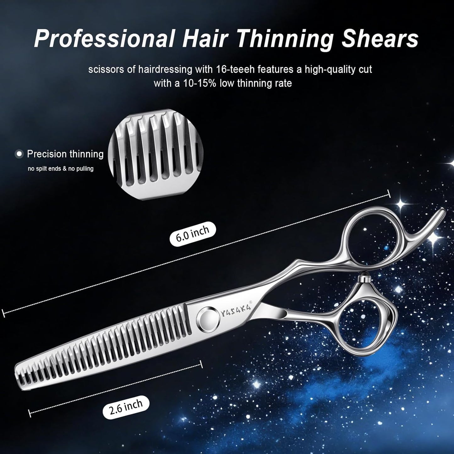 High-End Thinning Shears - 6" Cobalt Alloy Steel Hair Cutting Scissors | 29 Teeth Texturizing Blades for Salon & Home Use - Silver