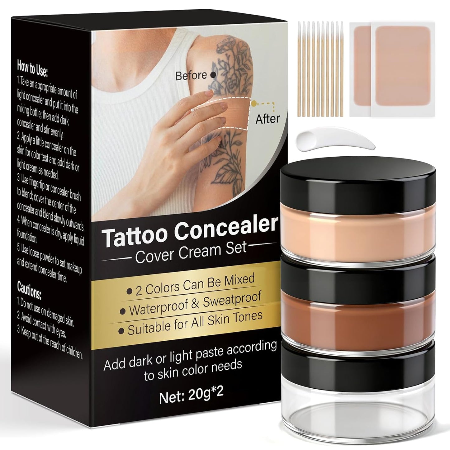 Tattoo Cover Up Cream - Waterproof Concealer for Tattoos, Scars & Spots | Long-Lasting & Sweatproof, 2 Colors Available