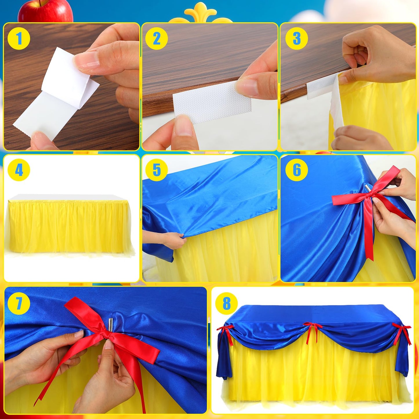 Windkream Princess Snow Party Tablecloth Blue and Yellow Tulle Table Skirt 30 x 108 Inch Snow Princess Tables Cover for Birthday Party Decor Supplies