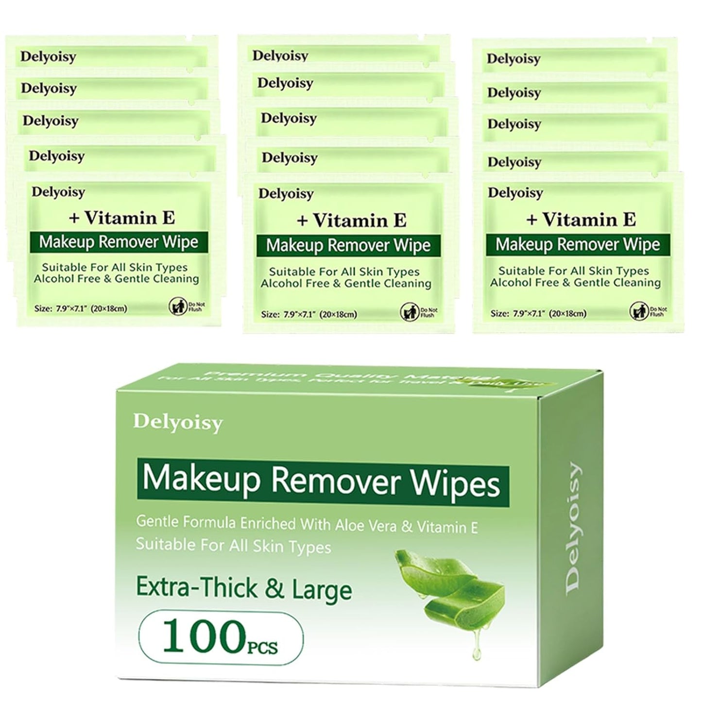 Makeup Remover Wipes - 100 Count Individually Wrapped, Alcohol-Free & Unscented | Travel Size for Sensitive Skin