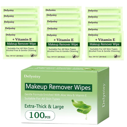 Makeup Remover Wipes - 100 Count Individually Wrapped, Alcohol-Free & Unscented | Travel Size for Sensitive Skin