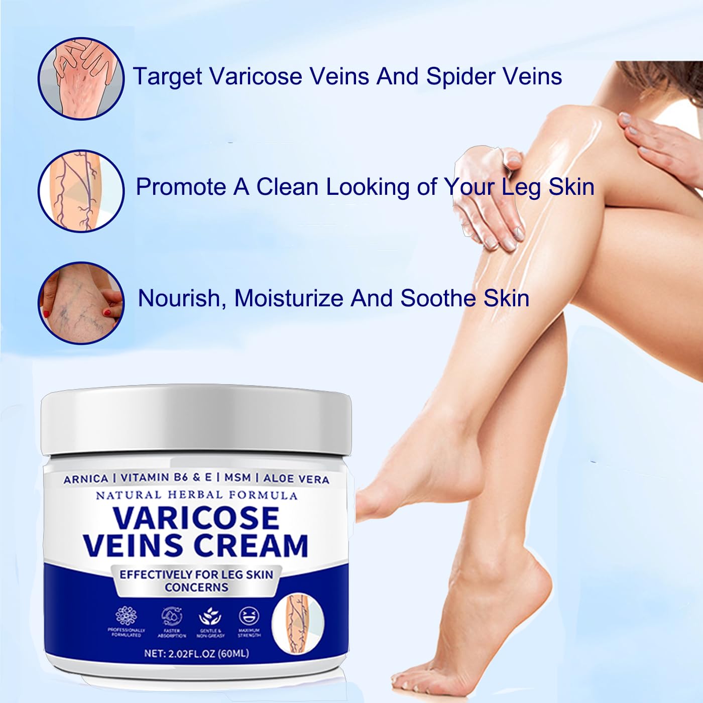 Varicose Veins Cream - Natural Herbal Formula for Effective Spider Vein Treatment | Skin Care for Women & Men
