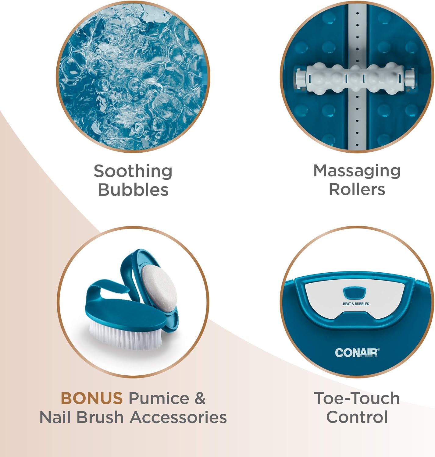 Conair Pedicure Foot Spa Bath - 104°F Heat, Massaging Rollers & Soothing Bubbles | Pumice Stone & Nail Brush Included