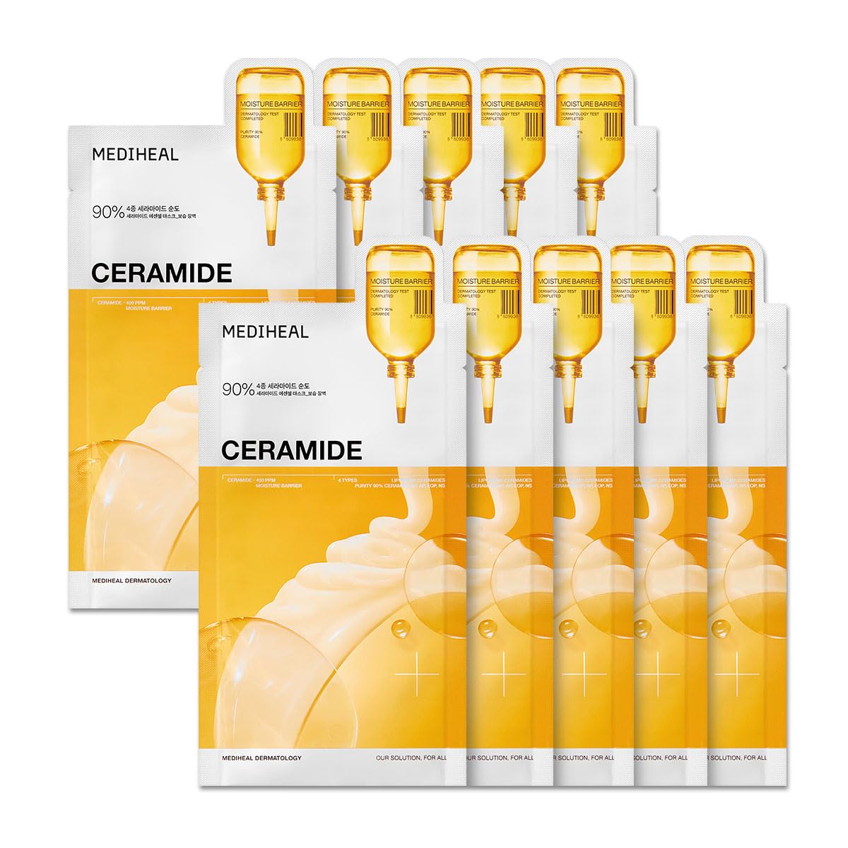 Mediheal Essential Face Mask - 90% Ceramide & Panthenol for Intense Hydration | 10-Piece Vegan Korean Sheet Mask