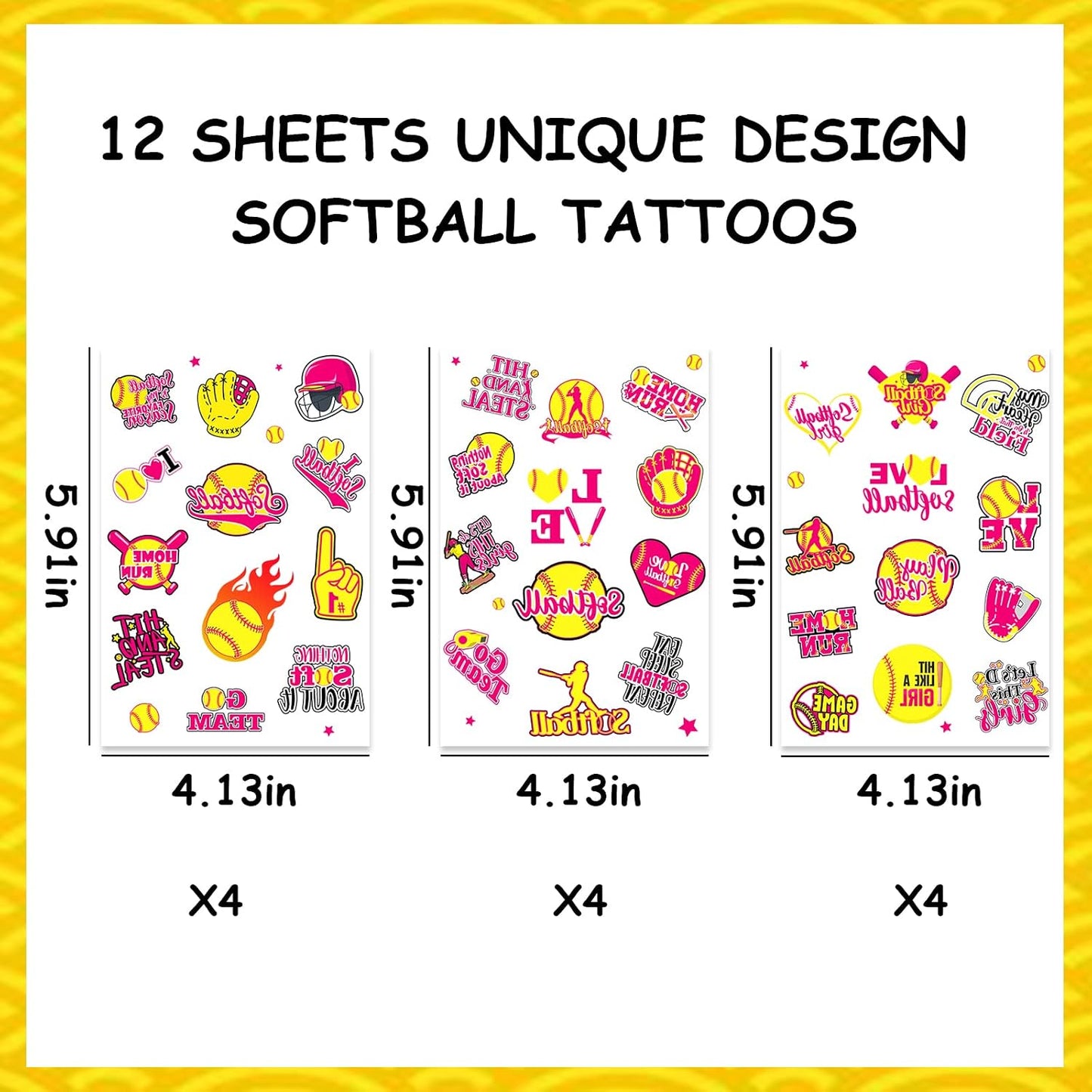 Softball Temporary Tattoos - 144 Pcs Waterproof Stickers for Birthday Party Favors | Sports Club Rewards