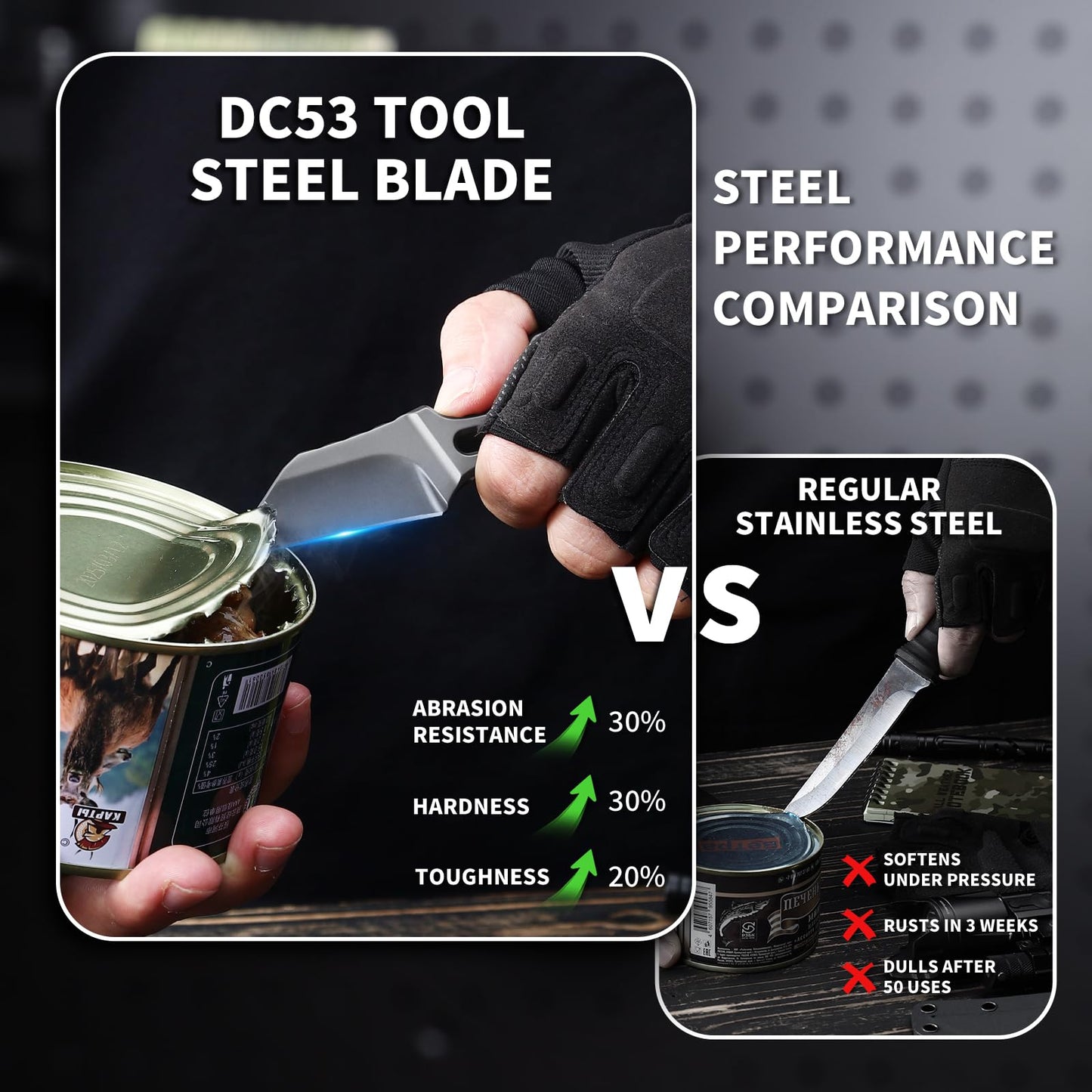 WILDLANCE EDC Fixed Blade Knife with Sheath, Camping Knife Fixed Blade 2.2" DC53 Steel Outdoor Survival Blade Full Tang Hunting Knives for Men Women IB-04, Silver
