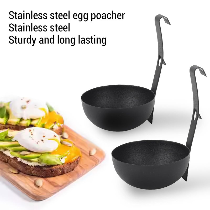 2-Piece Stainless Steel Egg Poacher Set – Nonstick Poached Egg Cups for Stovetop or Microwave, Easy-Clean, Rust- Egg Cooker for Perfect Breakfast Every Time