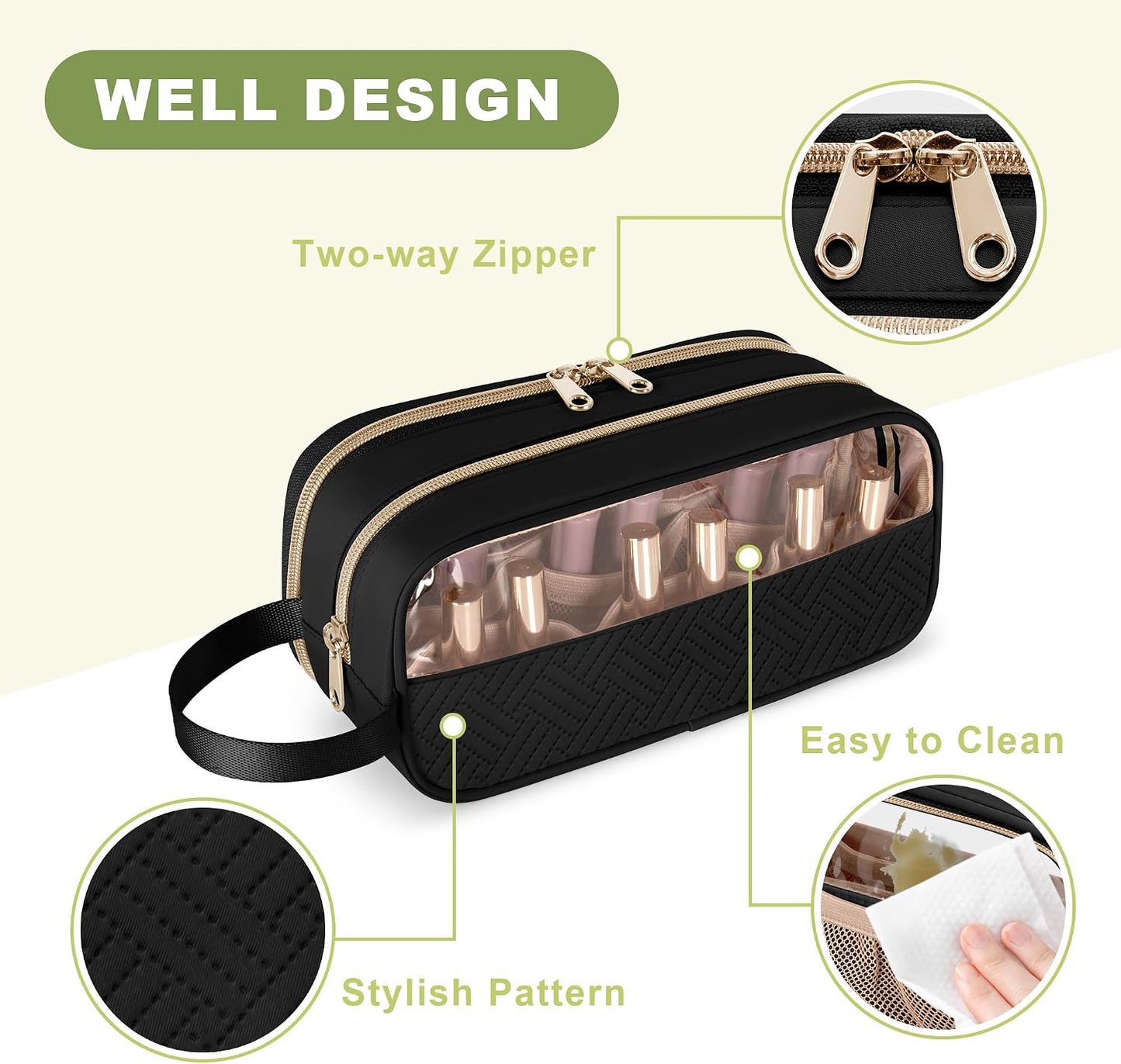 Nail Polish Organizer Case - Holds 12 Bottles (15ml) | Clear Window Storage Bag in Black
