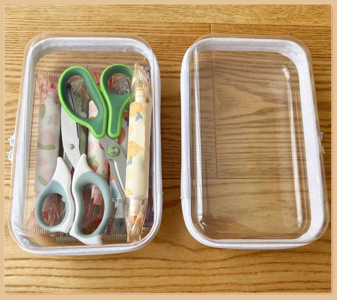 Dressica Clear Hard Shell Zipper Case, Upgraded Thicker Transparent Plastic Bins for Organizing, See Through Zipper Pouches Makeup Case, Lidded Storage Bins Organizer for Storage Cosmetics (S+S)