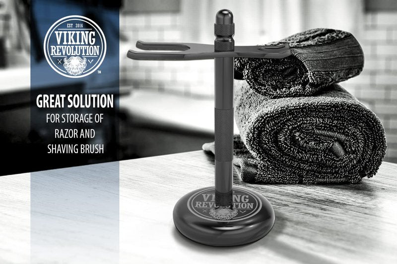 Viking Revolution Black Safety Razor Stand - Razor Holder and Shaving Brush Stand to Prolong the Life of Your Razor - Weighted Bottom for Extra Stability