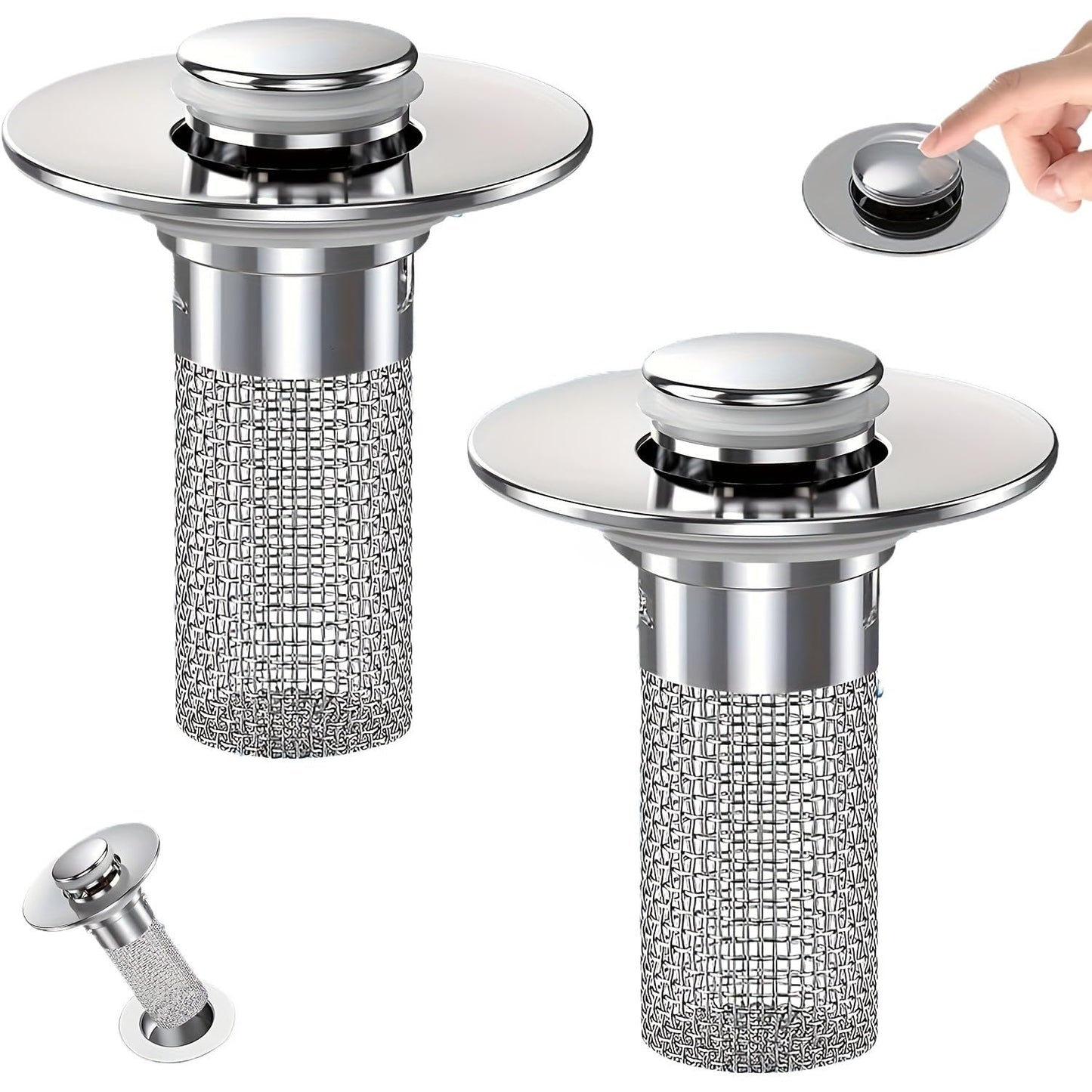 Bathroom Sink Drain Strainer with Pop Up Stopper, Stainless Steel Removable Filter Basket Hair Catcher, Anti-Clog Sink Drain Filter for Bathroom Sink (1 Pack)