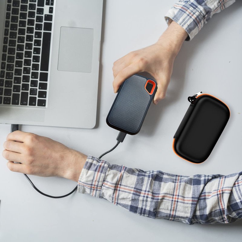 SSD Case for SanDisk Extreme Portable SSD & Extreme PRO, Hard Shell Protective Storage Bag with Carabiner, Fits 1TB 2TB 4TB 8TB External Solid State Drive for Business Travel(Orange)