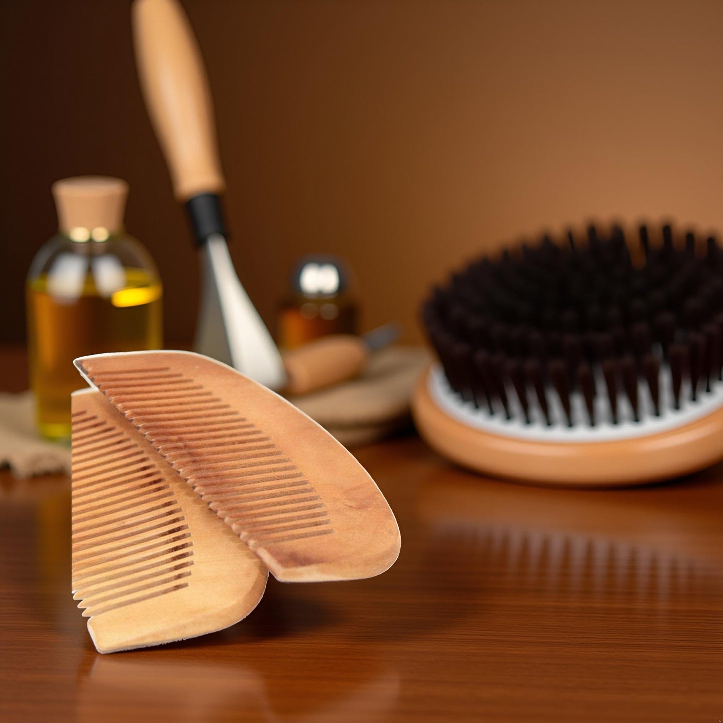 2 Pcs Burlywood Natural Peach Wood Comb Close Teeth Anti-static Beard Hair Wooden Beauty Massage Detangling Tools Care Accessories Styling Tool Hair Combs