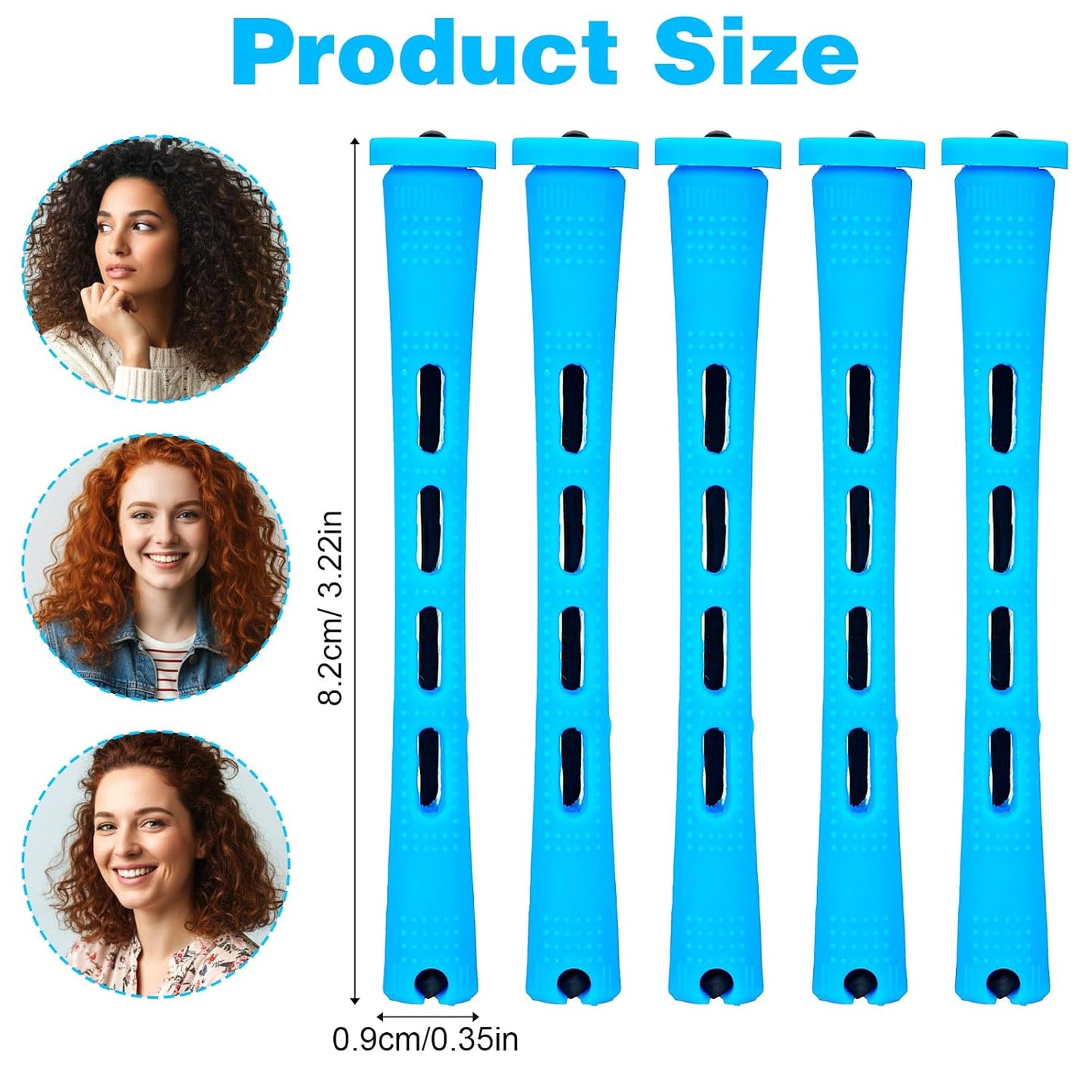 Curling Rods Set - 40PCS Anti-Slip Small Perm Rods for All Hair Types | Blue Plastic, 0.9cm (0.35in)