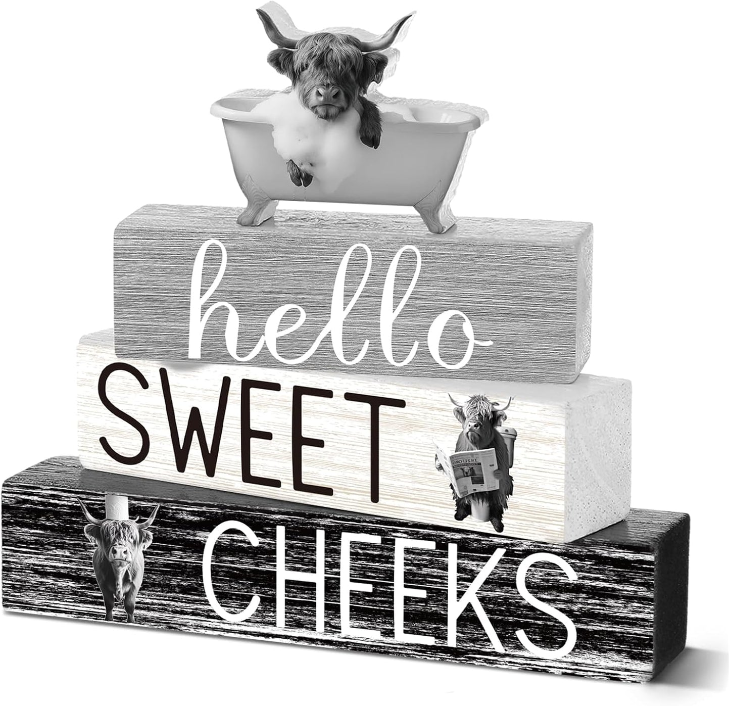 Highland Cow Bathroom Decor | 4 Pcs Farmhouse Style Table Centerpiece for Christmas & Valentine's Day