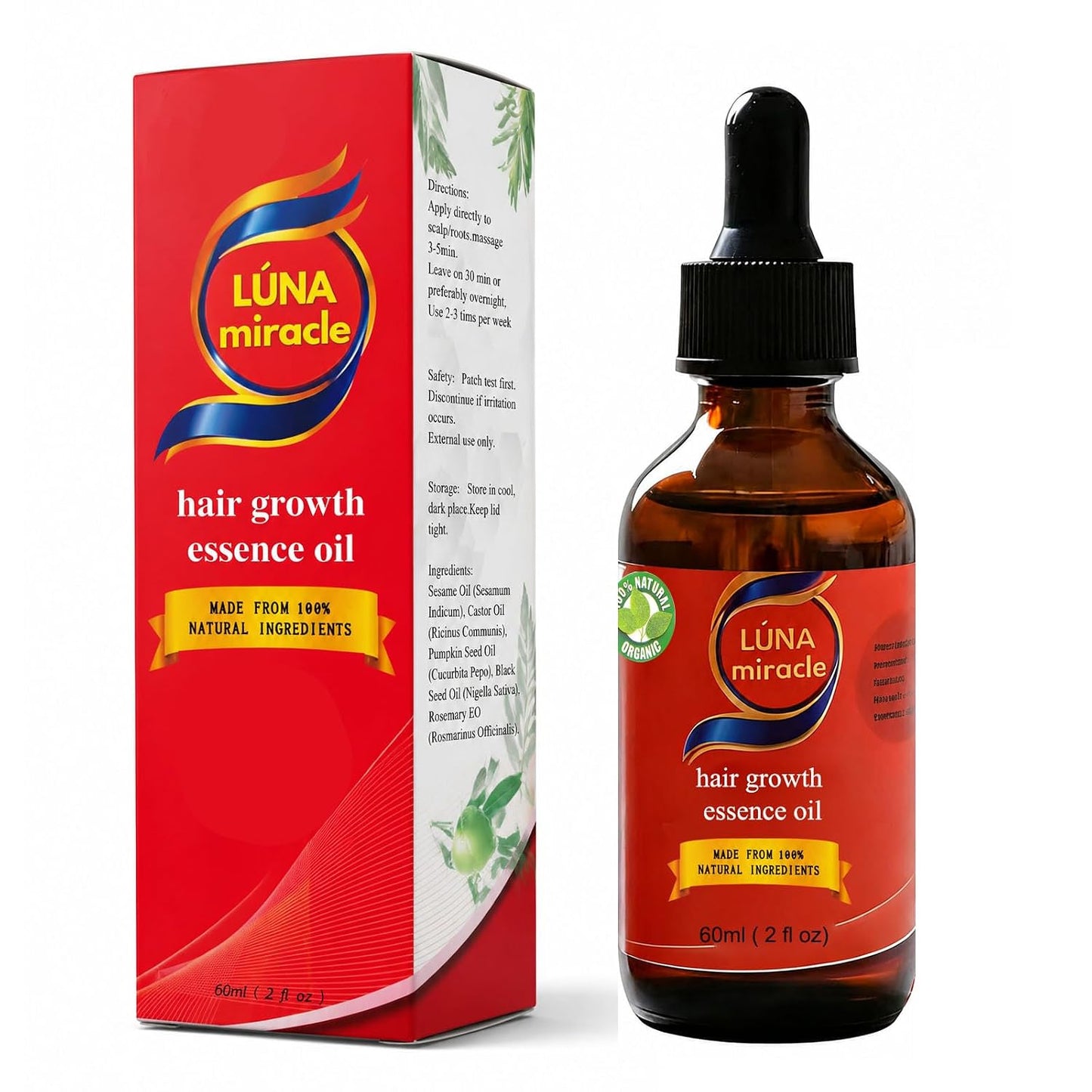Luna Miracle Hair Growth Oil - Natural Serum for Thicker, Healthier Hair | Strengthening Oil for Frizzy & Damaged Hair (1 PCS)