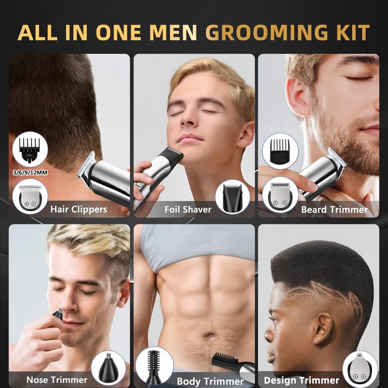 Beard Trimmer for Men, 20 Length Settings, Waterproof Electric Razor for Men, Hair Trimmer, Nose Hair Trimmer, Cordless Hair Clippers, All-in-One Grooming Kit