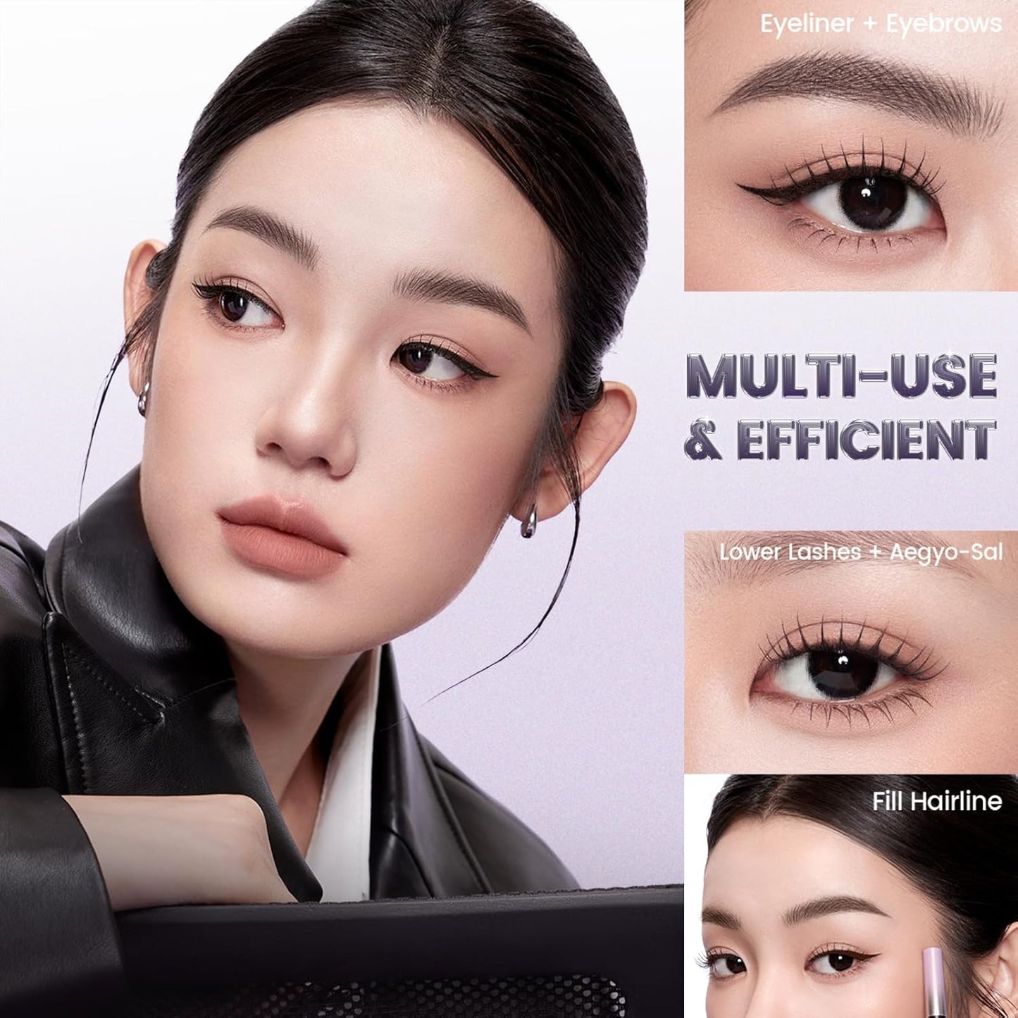FOCALLURE 2-in-1 Dual-Ended Brow Pencil & Eyeliner - Waterproof Microblading Pen for Natural Hair-Like Strokes | Brown