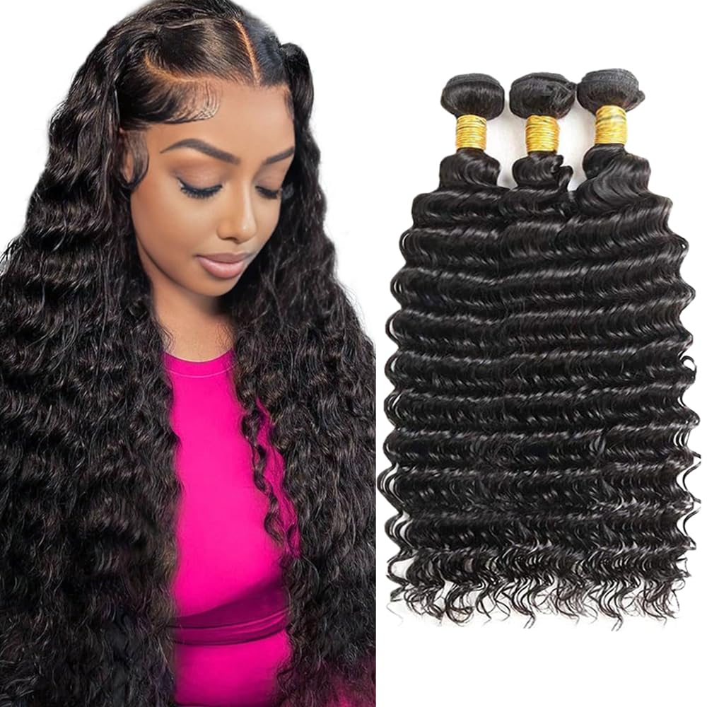 Human Hair Bundles Deep Wave Bundles Human Hair Wet and Wavy Bundle 16 18 20 inch Deep Curly Bundle Natural Black Color 300g