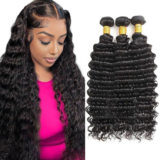 Human Hair Bundles Deep Wave Bundles Human Hair Wet and Wavy Bundle 16 18 20 inch Deep Curly Bundle Natural Black Color 300g