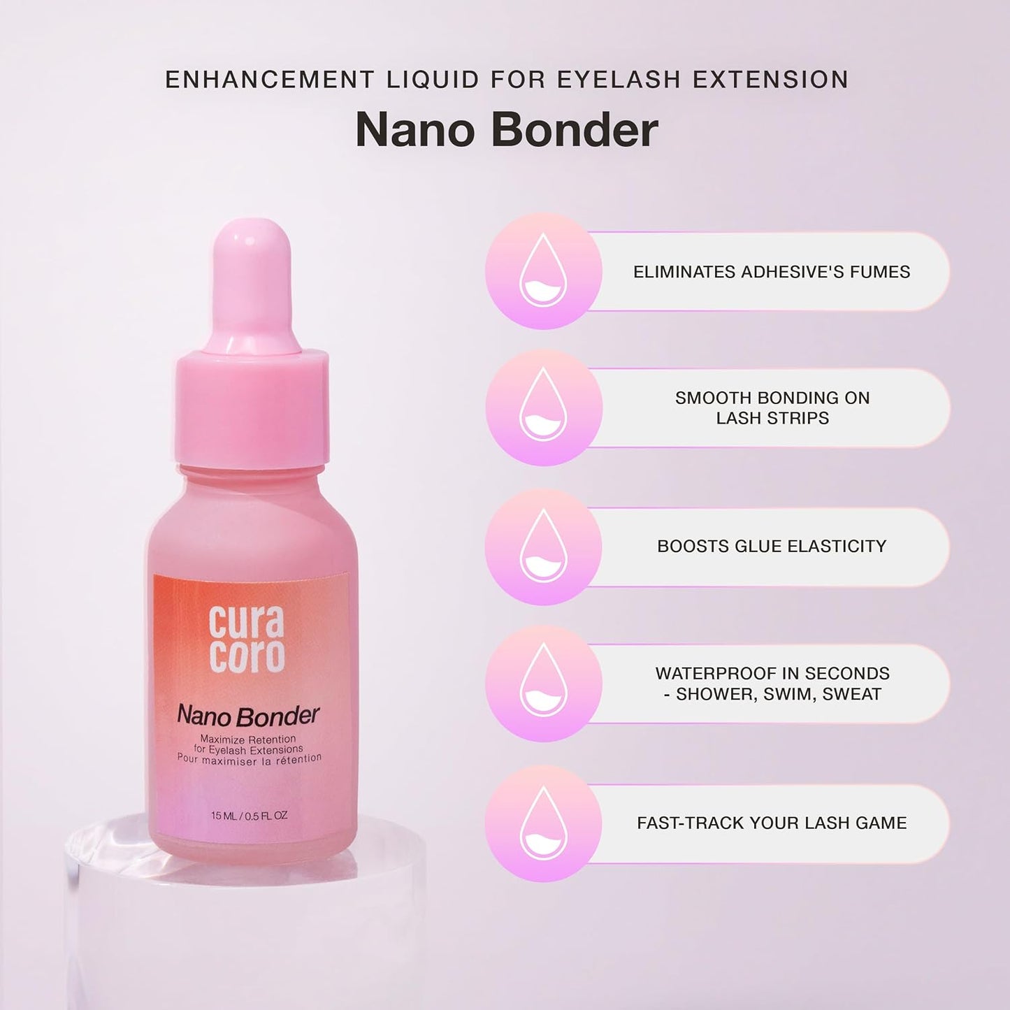 Curacoro Nano Lash Bonder - Eyelash Extension Glue Accelerator, Water & Oil Proof Sealant | 15ml for Longer Retention
