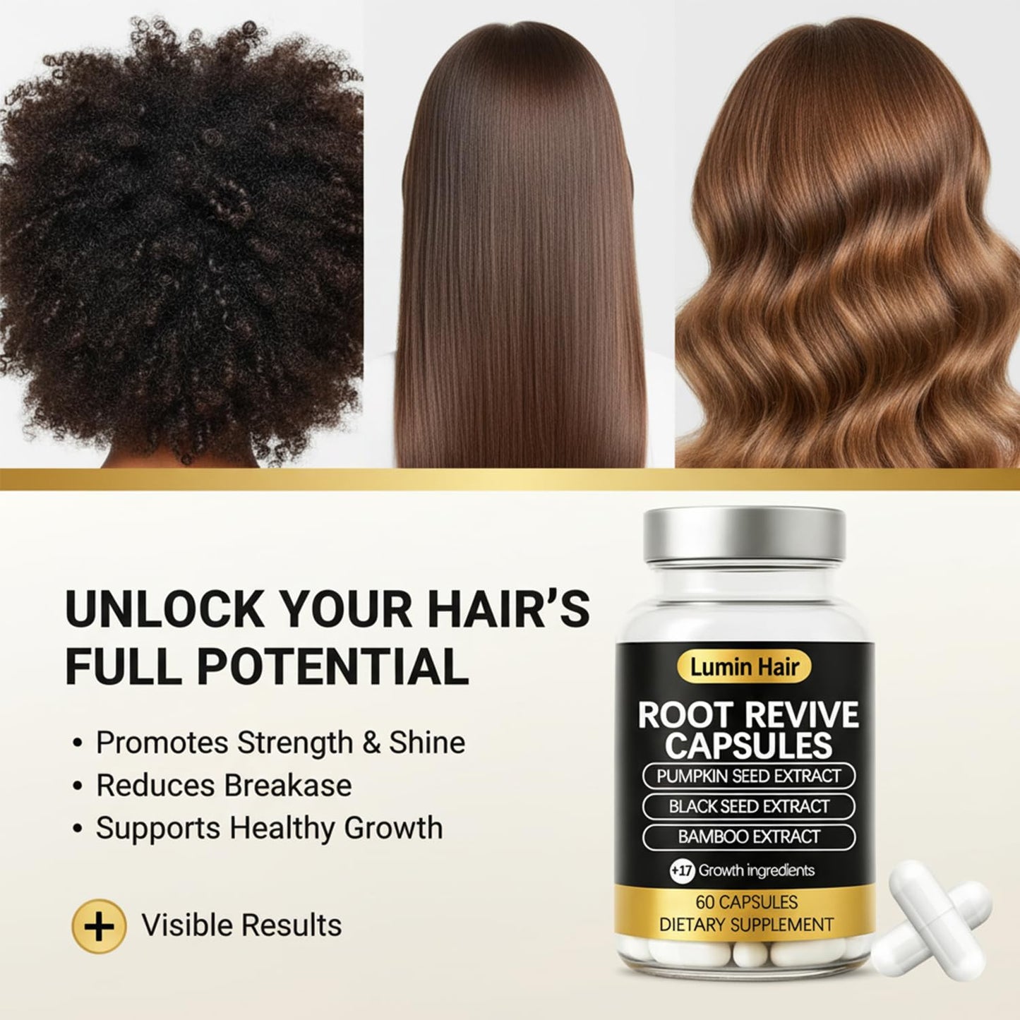 Root Revive Hair Growth Capsules for Women - Nourishing Formula with Black Seed, Biotin & Saw Palmetto | 60 Count