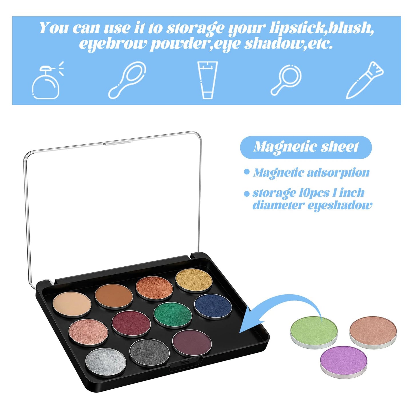 Magnetic Makeup Palette with Frosted Clear Top, 6 Pack Empty Eyeshadow Palettes depots Travel Storage Box for DIY Cosmetics Bronzer Highlights Powder (Small Palette - 5.5" x 4")