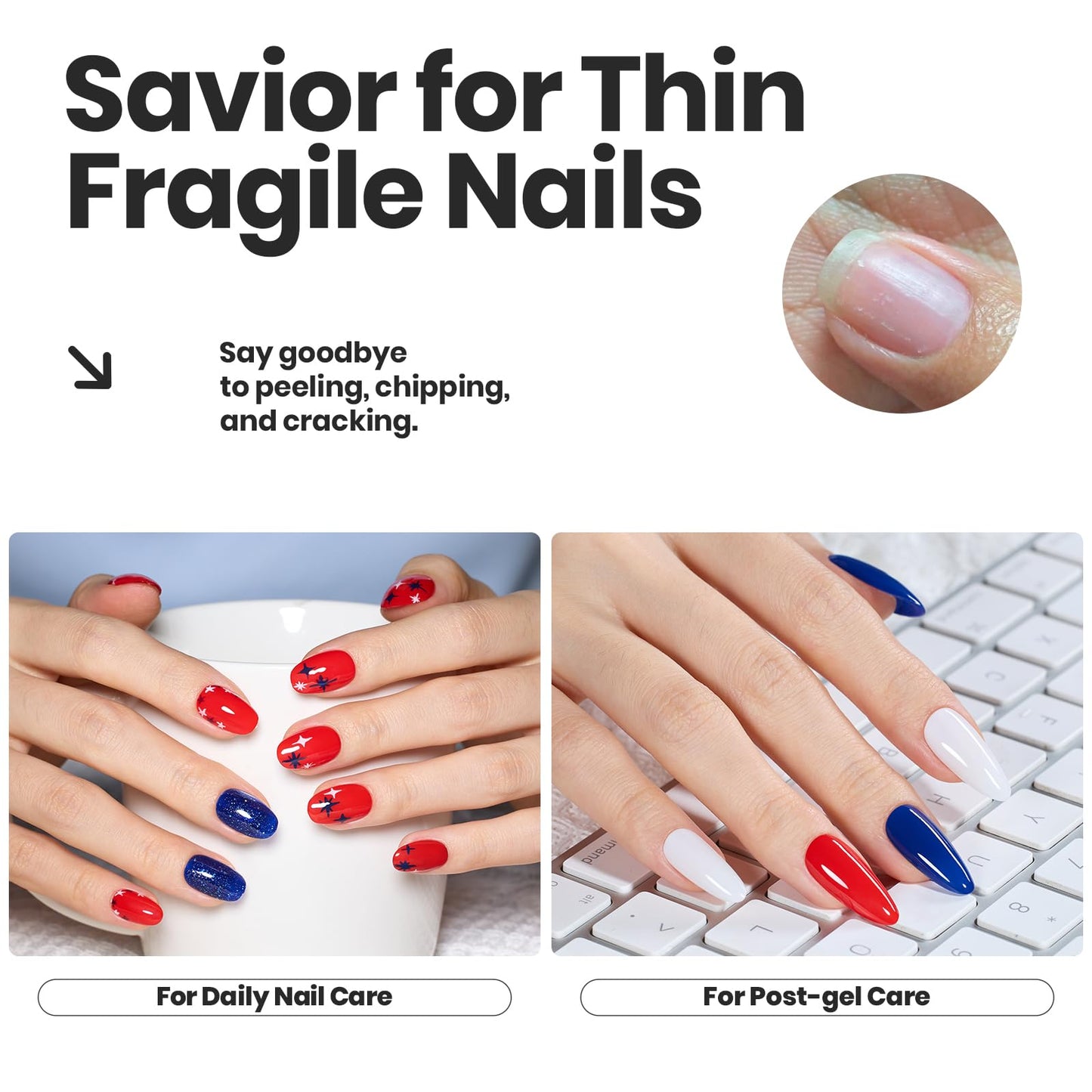 Beetles 4th of July Nail Polish - Midnight Fireworks, 6 Colors Red White and Blue Nail Polish Set Sparkle Glitter Fingernail, Quick Dry Long Lasting DIY Red White and Blue Nails Art Design for Summer