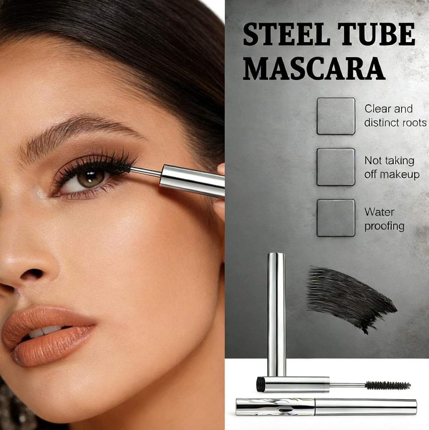 Metal Wand Mascara - Waterproof Tubing Formula for 3D Curling & Volumizing | Long-Lasting Black Finish