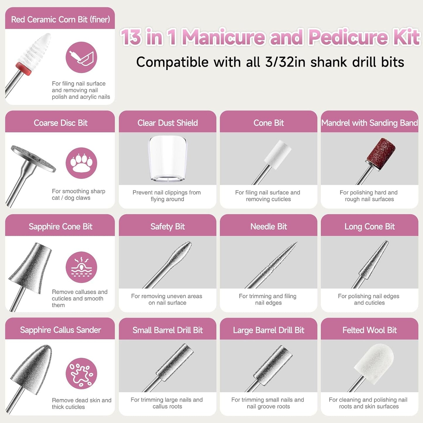 Cordless Electric Nail Drill - 35000 RPM Professional Nail File Kit with LCD Display | 12 Bits & 36 Sanding Bands for Acrylic Gel Nails & Pet Claws (Matte Gray)