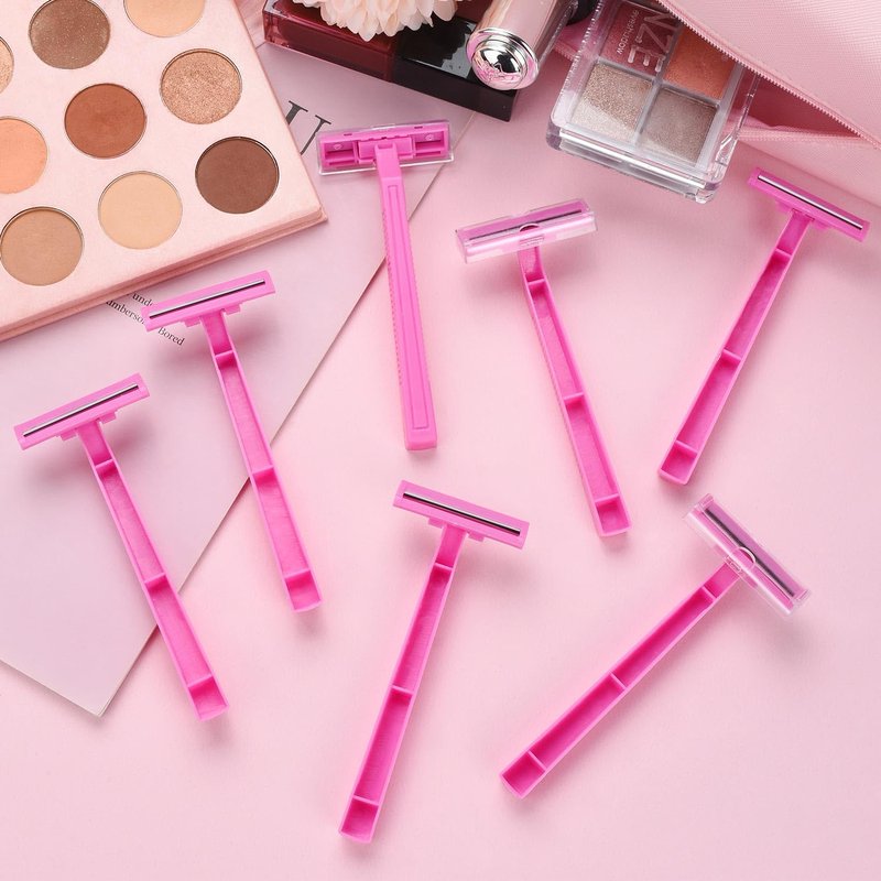60 Count Women's Disposable Razors, Twin Blade Shaving Razor Pink Stainless Steel Women's Disposable Razors for Men Women Camping Traveling Home