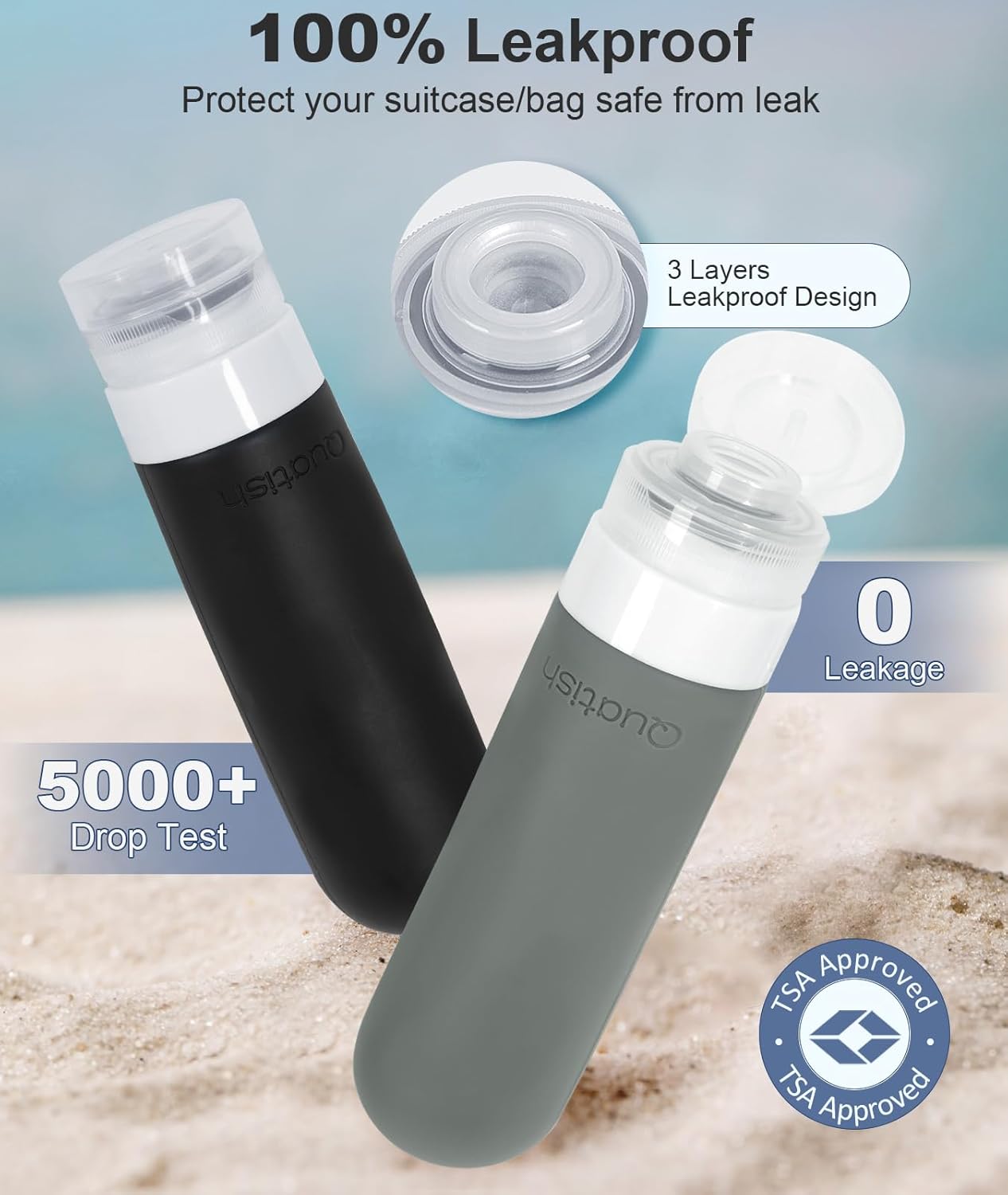 Travel Bottles for Toiletries - 6 Pack Leakproof TSA Approved 3 oz Silicone Containers | BPA Free, Black